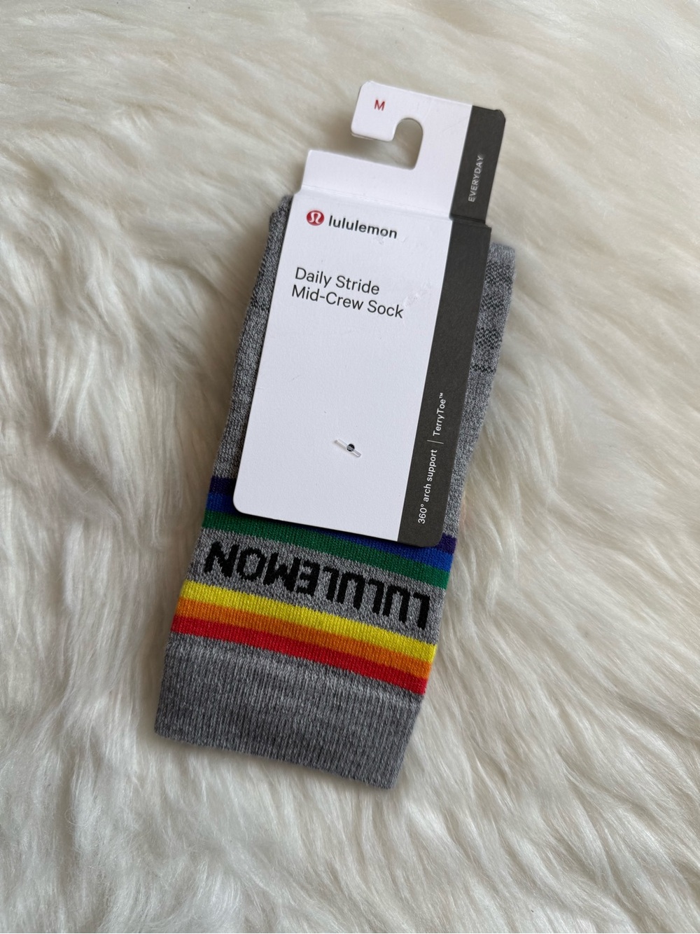 NWT Lululemon Daily Stride Mid Crew Socks Rainbow Gray HTRG Size M